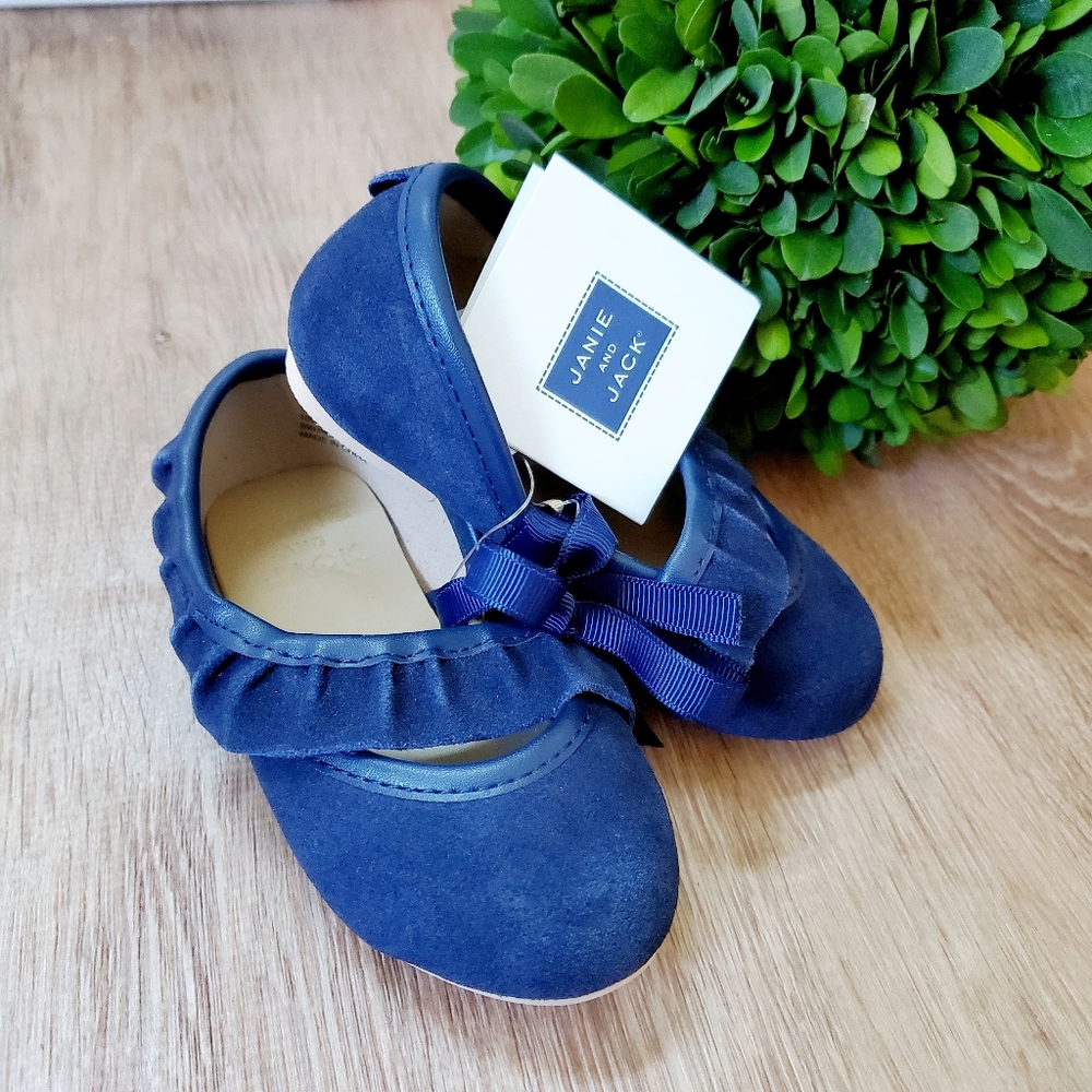 Janie & Jack Blue Suede Ruffle Strap Flats Size6